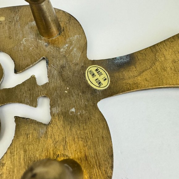 Vtg Gold Plated Colored Footed Trivet Spade Shape w Clover Made in Hong Kong - Picture 9 of 10